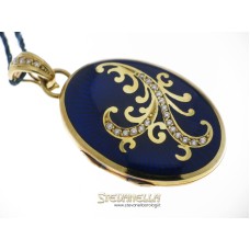 FABERGE' pendente porta foto oro giallo 18kt smalto blue e diamanti F-1003